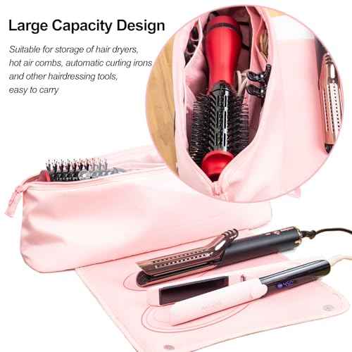 ANGENIL Large Capacity Heat Mat Hot Hair Iron Tools Travel Bag, 2 in 1 Portable Organizer Bags with Large Heat Resistant Mat for Hair Straighteners, Curling Irons, Hot Air Brushes, Travel Essentials