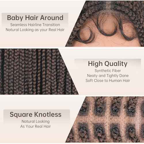 Box Braided Wig Full Double Lace Glueless Braids Wig with Baby Hair Human Hair Blended Synthetic Black Braided Wig for Black Women (1B30, 28 Inch)