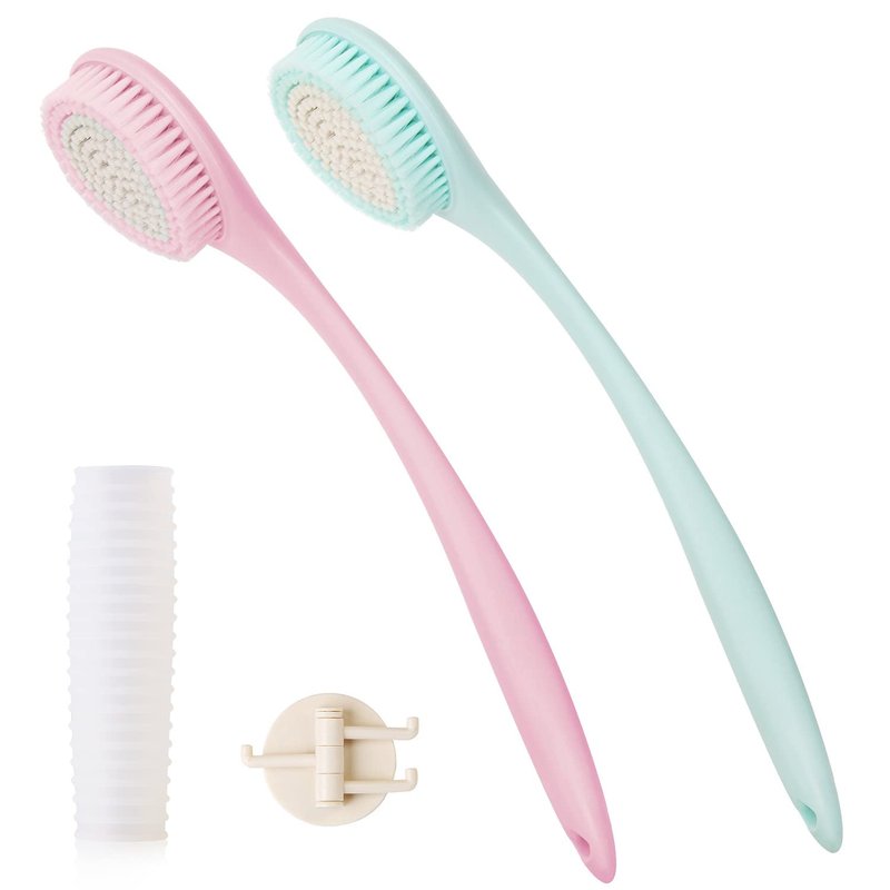 BEDELITE Back Bath Brush Long Handle for Shower of 2 - Soft Shower Brush for Men & Women,Back Brush Scrubber - 16.4" Long Skin Exfoliator for Body Bath Scrubber（Blue & Pink）