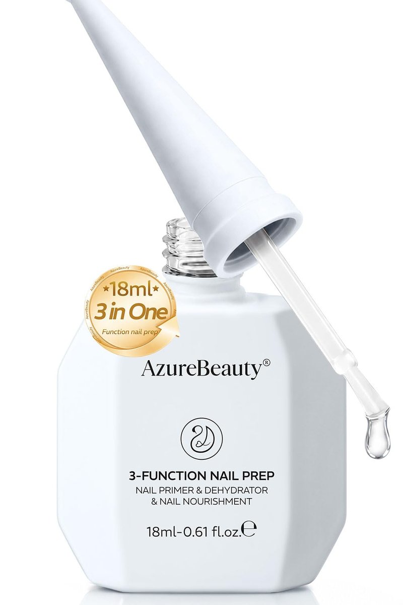 AZUREBEAUTY 18ml Nail Dehydrator and Primer Base Coat, 3-in-One Nourishing Nail Prep Acid-Free & Hema-Free Dehydrate Bond Fast Drying for Gel Polish Acrylic Powder