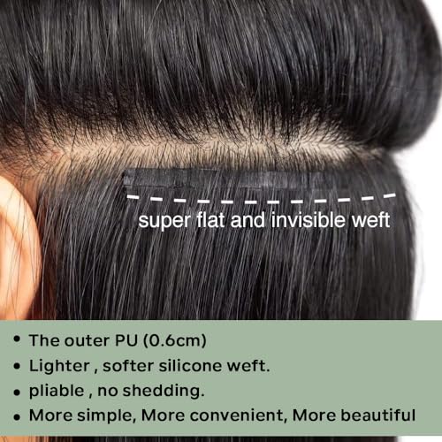 Seamless Clip in Hair Extensions Real Human Hair Kinky Straight Clip ins Brazilian Virgin Human Hair Extensions for Women 8Pcs PU Clip in Remy Hair Skin Weft 18Clips 120g (24inch,Natural Black)