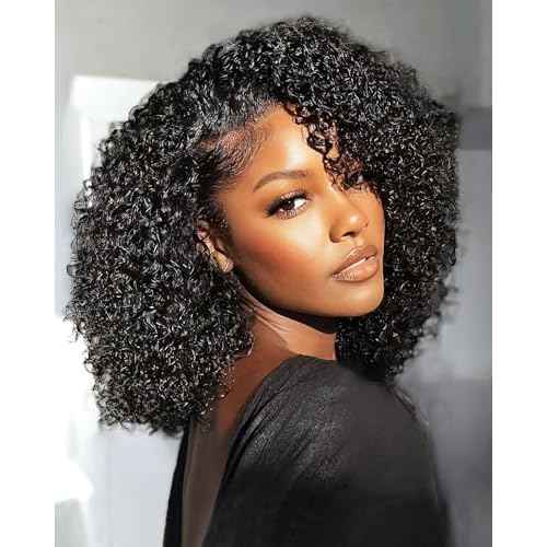 Kinky Curly Half Wig Human Hair 200% Density Wear and Go Glueless Wigs Human Hair Half Wigs with Drawstring 3 In 1 Flip Over Headband Wig for Women Beginner Friendly 16 inch