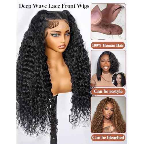 18 Inch 13x6 Lace Front Wigs Human Hair Deep Wave Hd Transparent Frontal Wigs Pre Plucked with Baby Hair Deep Curly Glueless Wet And Wavy Wig for Women