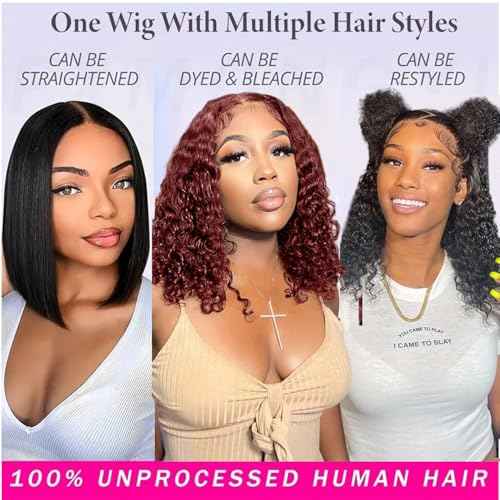 SODLIS Short Curly Bob Wig Human Hair 13x4 Lace Front Wigs Brazilian Virgin Human Hair Lace Frontal Curly Wigs For Black Women Pre Plucked with Baby Hair 150% Density (16 Inch)