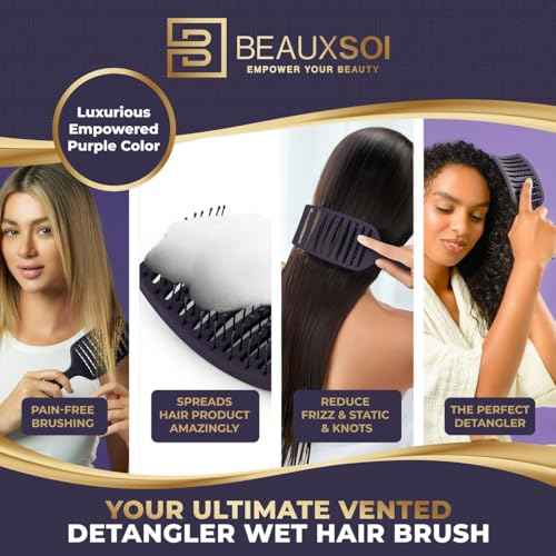 Vented Detangling Brush for Wet or Dry, Thick, Coily, and Curly Hair | Curved Vent Brush for Blow Drying