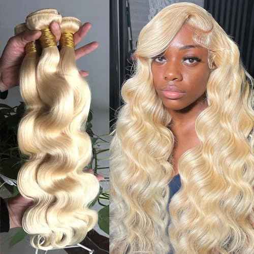 12A HC 613 Body Wave Bundles Human Hair 14 16 18 Inch Blonde Human Hair Bundles 12A Grade Brazilian Hair Extensions 100% Unprocessed Weave 3 Bundles