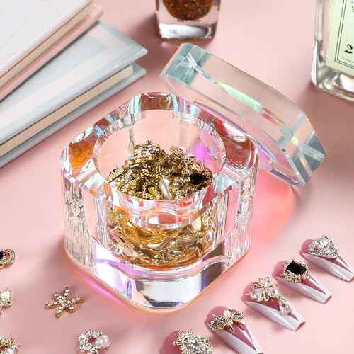 Udefineit Nails Tips Art Dappen Dish with Lid, Heavy Duty Crystal Glass Liquid Powder Dappen Monomer Cup, Dazzling Colorized Glaze Nail Art Brush Washing Container for Professional & Home Use