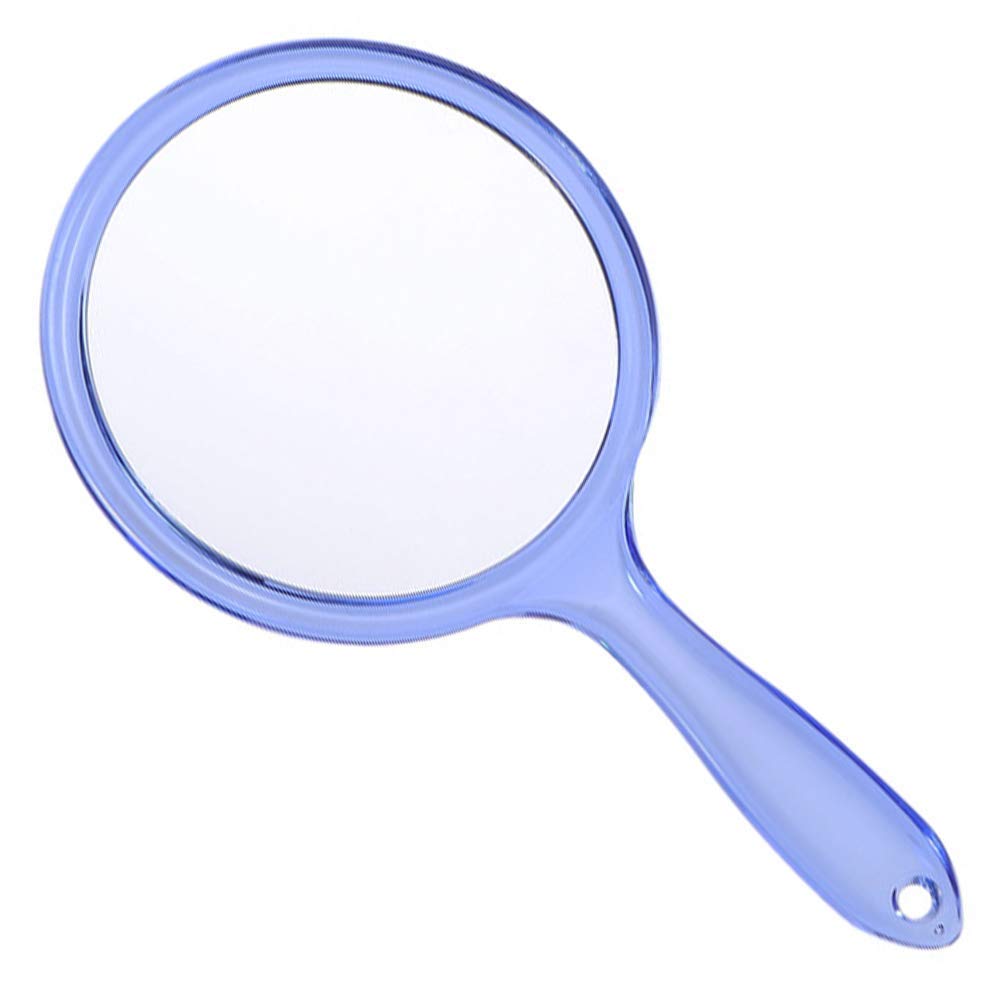 TOPYHL Makeup Hand Mirror, Double-Sided 3X 1x Magnifying Large Travel Handheld Mirror Cosmetic Mirror Acrylic Clear Finish Round Mirror (Blue)