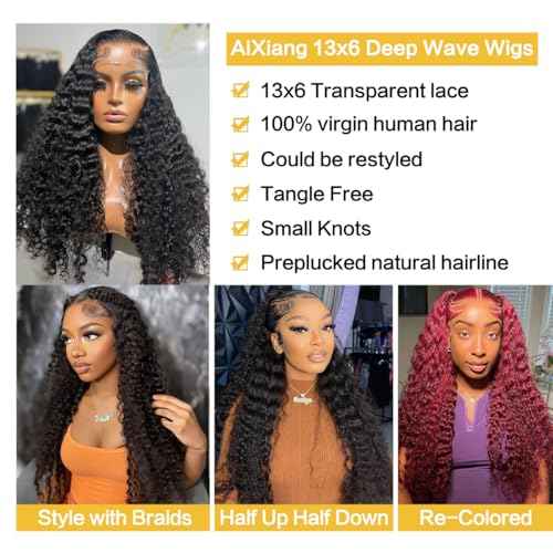 14 Inch Deep Wave Lace Front Wigs Human Hair 13x6 Deep Wave HD Transparent Lace Frontal Wigs for Women 13x6 Lace Front Wigs Virgin Remy Human Hair Wig for Women Deep Wave 13x6 Frontal Wig