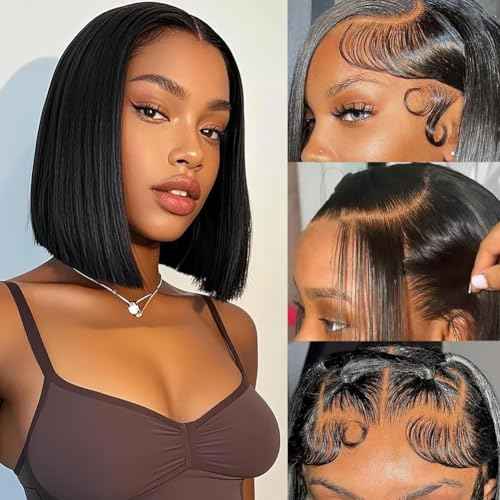 12 Inch Bob Wig Human Hair 200 Density 13x4 HD Transparent Lace Front Wigs Human Hair Pre Plucked Short Bob Glueless Straight Wigs for Women Natural Color