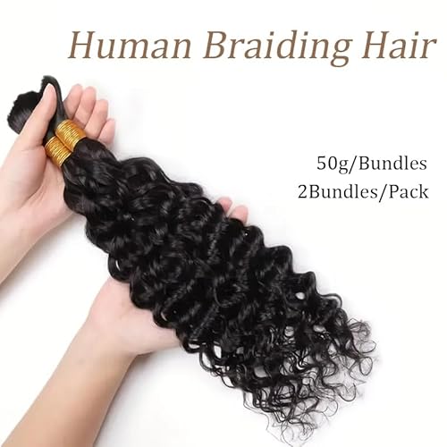 Boho Hair for Braiding 30 Inch Deep Curly Human Hair for Bohemian Knotless Braids 2 Bundles 100g Deep Wave Bulk Micro Braiding Hair