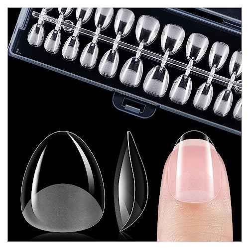 Gelike EC Nail Tips Almond for Salon: Almond Short Soft Gel Nail Tips for Manicure 240 Pcs 18 Sizes