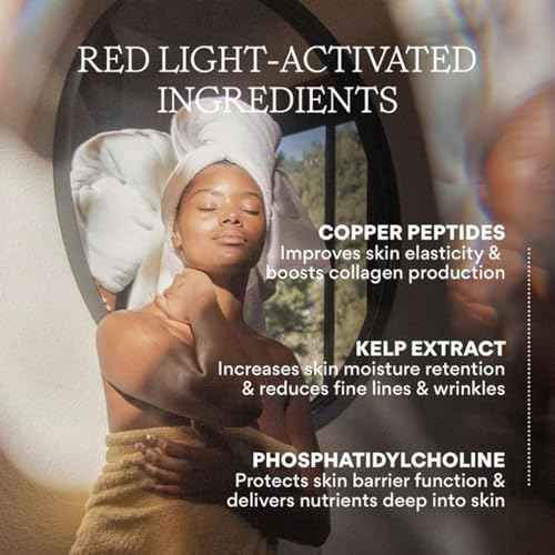 HigherDOSE Light-Activated GLOW SERUM - Anti Aging Face Serum to Plump, Hydrate & Smooth Fine Lines - Made with Vitamin C, Copper Peptides & Hyaluronic Acid - Boosts Benefits of Red Light (1 oz)