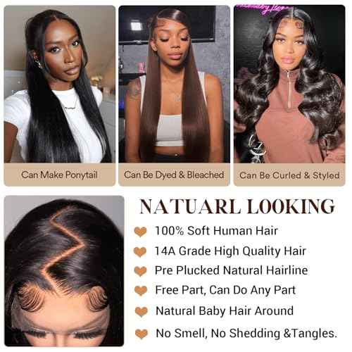 13X6 Lace Front Wigs human hair, 100% Real Human Hair,[More 1 Year Life,210-310g], Straight Wigs Human Hair Pre Plucked Glueless Wigs Human Hair for Women (22Inch)