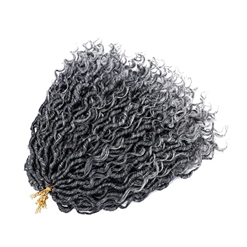 LIYATE Goddess Locs Crochet Hair 14 Inch 6 Packs Faux Locs Crochet Hair for Black Women Pre Looped Soft River Locs Crochet Braids with Curly Hair Bohemian Hippie Locs Hair Extensions(T1B/Gray)