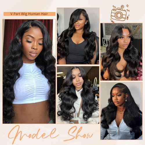 V Part Wig Human Hair Body Wave for Black Women Upgrade U Part Human Hair Wig 100% Beginner Friendly 200% Density Natural Color (16 inch)