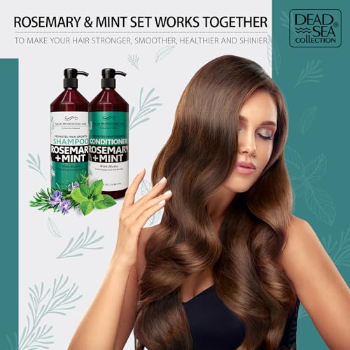 Dead Sea Collection Shampoo and Conditioner Set for Strengthening and Volume - Pure Dead Sea Minerals, Rosemary and Mint ? Hair Care - Nutrition, Repair and Shine - Pack of 2 (33.8 & 30.6 Fl. Oz)