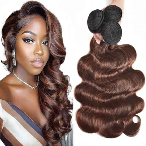 T1BP4/30 Brown Bundles Ombre Highlight Brown Body Wave Bundles Human Hair 20 22 24 Inch 3 Bundles Unprocessed Brazilian Virgin Human Hair Dark Brown To Light Brown For Black Women Hair Extension