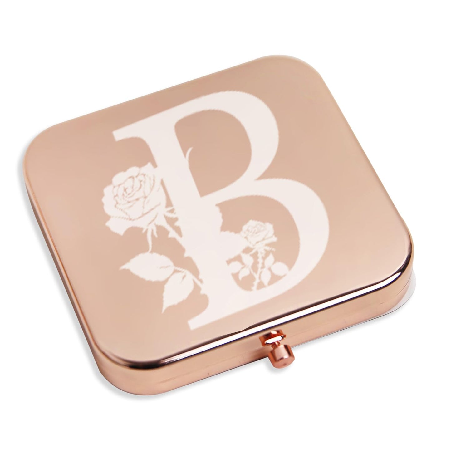 Ximruyuv Pocket Mirror for Women, Rosegold Square 2.8”×2.8” Metal Frame Double Sided Mini Magnifying 1X/2X Pocket Mirror for Men Can be Used as Gifts for Woman (B)