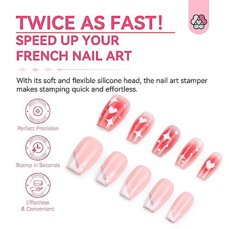 Saviland French Tip Nail Stamp Set - 4PCS with 12PCS Colorful Nail Art Pens for Gel Designs