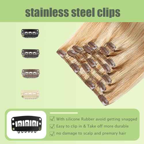 26 Inch P27/613 Blonde Clip in Hair Extensions - Real Remy Human Hair, 120g 7pcs, Highlight Blonde Human Hair Extensions Clip ins for Women