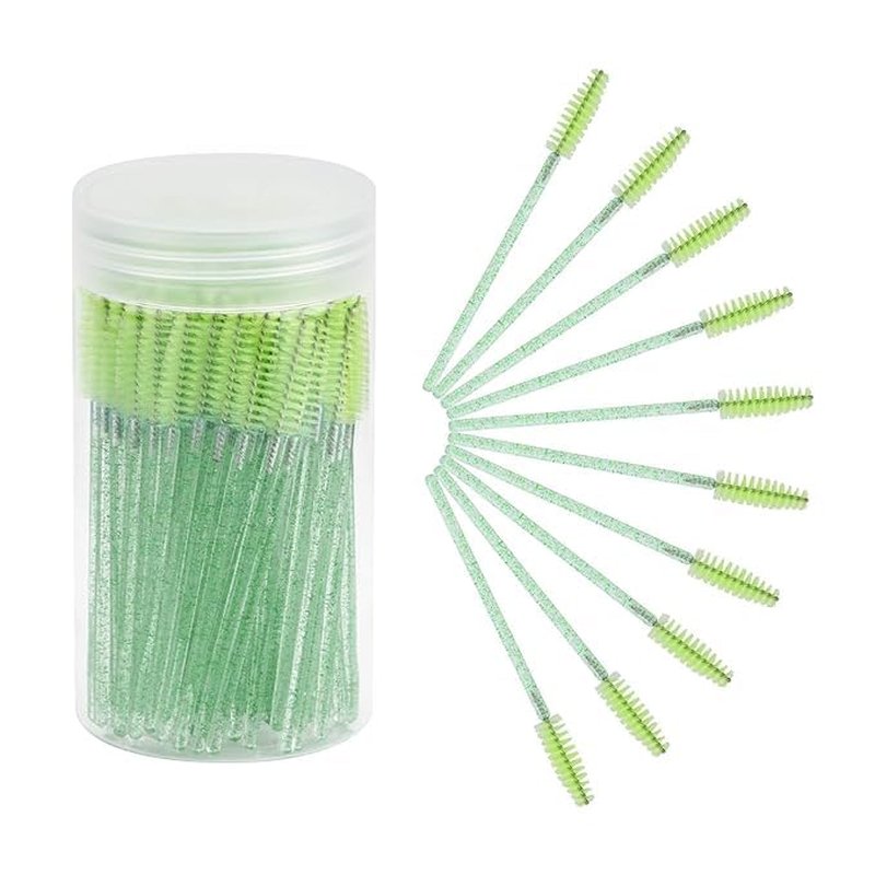 Disposable Eyelash Brushes - 100PCS Mascara Wands Applicator Kit for Eyelash Extensions & Eyebrow Care | Green Container