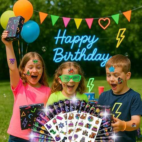 72 PCS Neon Party Set - 48 Neon Temporary Tattoos, 24 Slap Bracelets Wristbands - Fun Glow Party Supplies for Birthday, Baby Shower, Classroom Rewards, Decorations & Gifts for Kids