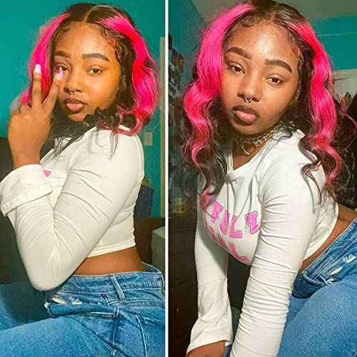 Wave Ombre Lace Frontal Wig Human Hair Wigs 13X4X1 Pink/Red 150% Density 22inch T Part Transparent Lace Front Wigs for Black Women