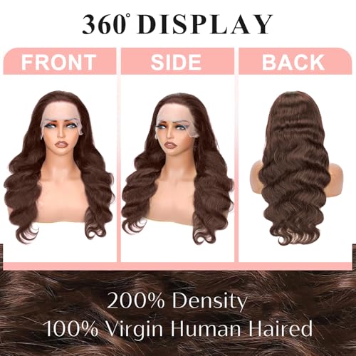 200 Density Chocolate Brown Human Hair Wig 13x6 Hd Lace Front Body Wave Wigs Human Hair Pre Plucked 4# Brown Wigs Human Hair 12 Inch for Women