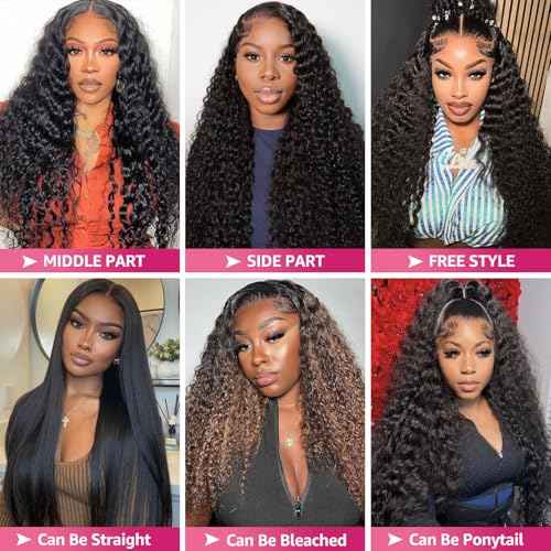 Deep Wave Lace Front Wigs Human Hair 200 Density 13x6 HD Lace Frontal Wigs Pre Plucked Curly Human Hair Wig Wet and Wavy Lace Front Wigs Glueless Wig For Women (20 Inch)