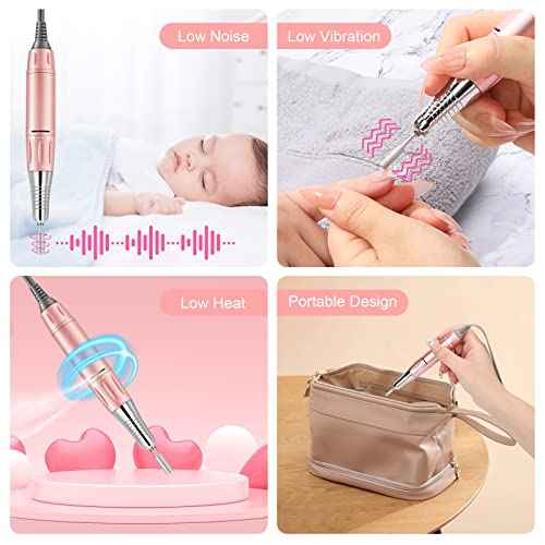 Rechargeable 35000 RPM Nail Drill, Portable Cordless Professional Electric Nail File Kit with 11 Nail Drill Bits for Acrylic, Gel Nails, Manicure Pedicure, Polishing Shape