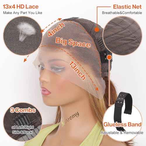 Bob Wig Human Hair 13x4 HD Lace Frontal Short Straight Lace Front Bob Wigs for Black Women Human Hair Pre Plucked Glueless Side Part 180% Density Ombre Highlight 4/27 12 Inch
