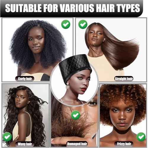Heat Cap for Deep Conditioning, Thermal Steam Cap for Hair Treatment, Hair Steamer for Black Natural Hair, 10-Level Quick Heating Caps for Home Use.