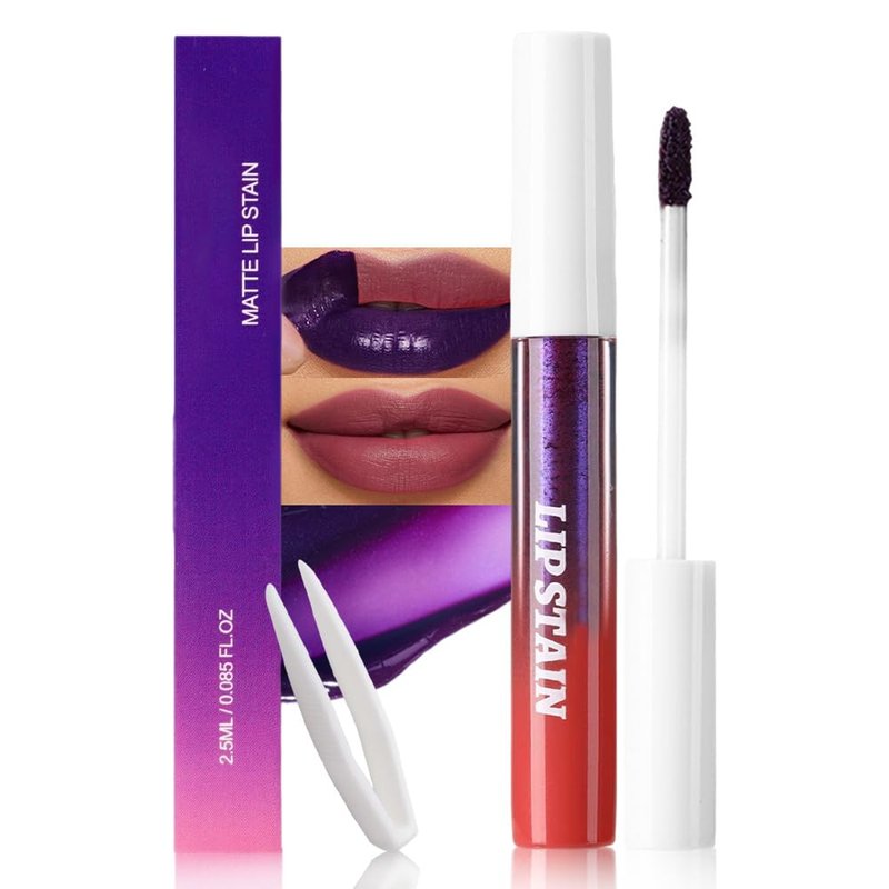 evpct Deep Mauve Red Peel Off Lip Stain Tints with Tweezer, Matte Liquid Lipstick Lip Stain Long Lasting Waterproof for Women, Non-stick Cup Lipstick Peel Off High Pigment Smudge-proof Easy Apply, 01#