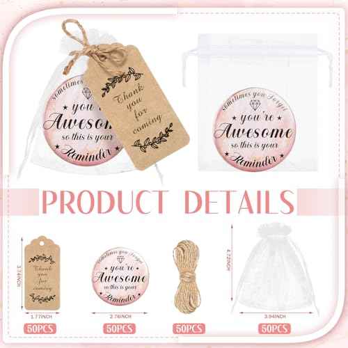 Tradder 100 Sets 2.76 Inch Inspirational Compact Mirrors Bulk Small Purse Pocket Makeup Pink Mirrors Quinceanera Party Gifts Christmas Employee Appreciation Gifts Set for Women Coworker (Awesome)
