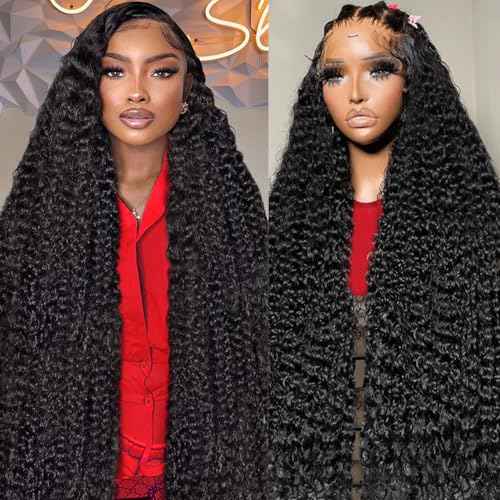 26 Inch Deep Wave Lace Front Wigs Human Hair, 13x4 HD Curly Lace Front Human Hair Wet Wavy Waterwave Glueless Frontal Deep Wave Wig for Women, Pre Plucked, 180 Density, Average Cap, Tangle Free