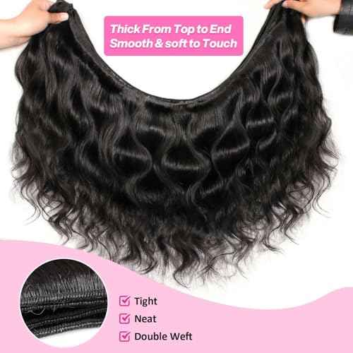 12A Body Wave Human Hair Bundles 16 18 20 Inch 100% Unprocessed Brazilian Virgin Human Hair 3 Bundles Quick Weave Extensions Natural Black For Women
