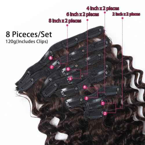 Clip in Hair Extensions Real Human Hair 24 Inch Remy Human Hair Extensions for Women Double Weft Seamless Clip ins Brazilian Deep Wave Curly Human 8Pcs 120g 20 Clips Dark Brown