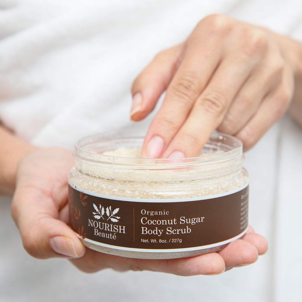 Nourish Beaute Organic Sugar Body Scrub for Exfoliation and Cellulite, Hydrates and Moisturizes Skin While Improving Skin Tone and Texture, 8 oz, Coconut