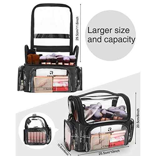 Relavel Extra Large Makeup Case and Makeup Brush Holder Bag, Professional Makeup Organizer, Large Capacity with Adjustable Dividers and Shoulder Strap (Black)