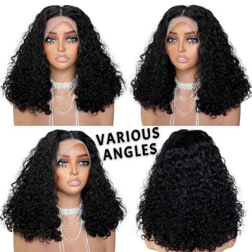 ijoy Burmese Curly Human Hair Wig 13x4 Lace Front Wigs 180 Density Pre Plucked Brazilian Tiny Knots 18 Inch Lace Frontal Wig Natural Black Blend Curly
