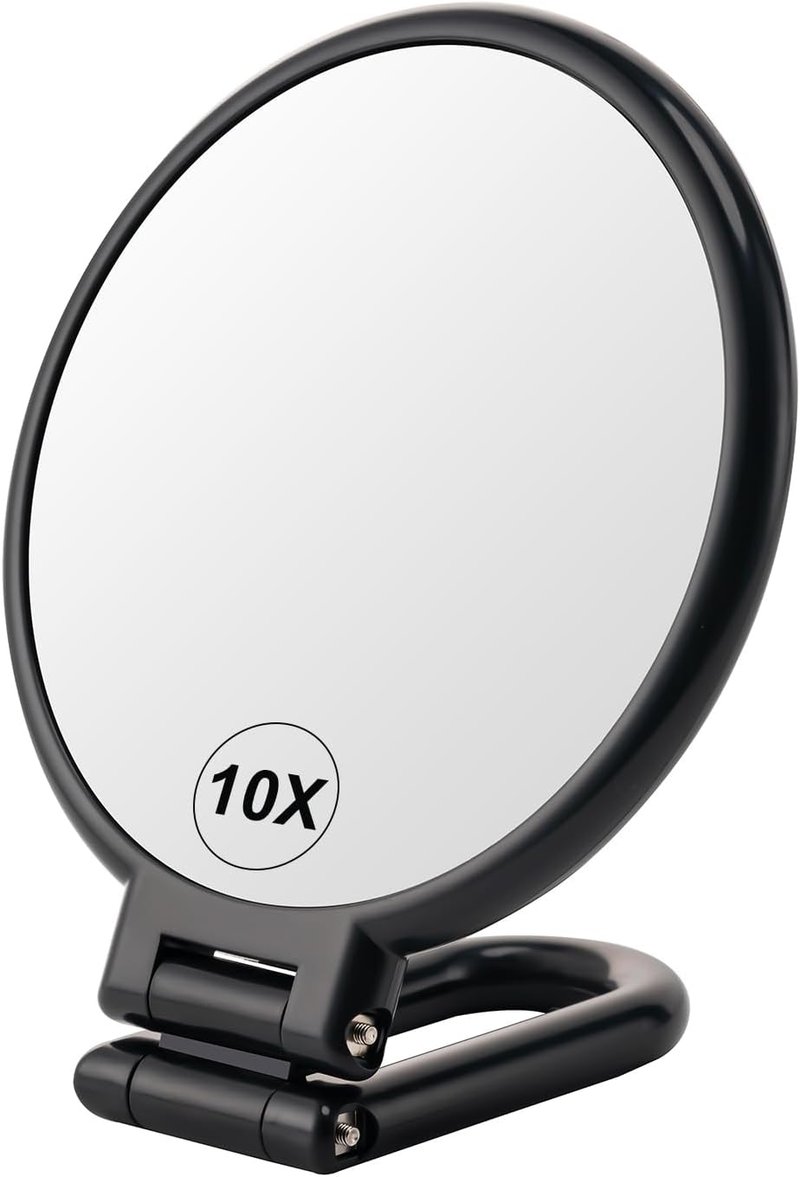 1X/10X Magnifying Handheld Mirror - Double-Sided, Foldable Travel Makeup Mirror | Adjustable Rotation, Black
