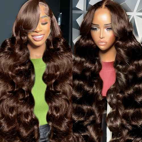 24 Inch Chocolate Brown Human Hair Wig 200 Density Body Wave Lace Front Wigs Human Hair Pre Plucked 13X4 HD Frontal Wig 4# Colored Brown Wig For Women Glueless Wigs