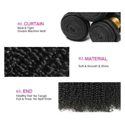 24 26 28 inch Human Hair Bundles Curly Bundles Human Hair #1B Kinky Curly Bundle Quick Weave Natural Black Color 300g