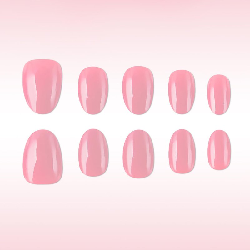 Nude Pink Press On Nails - 32 Pcs Short Oval Acrylic Set | Glossy Full Cover Stick-On for Manicure