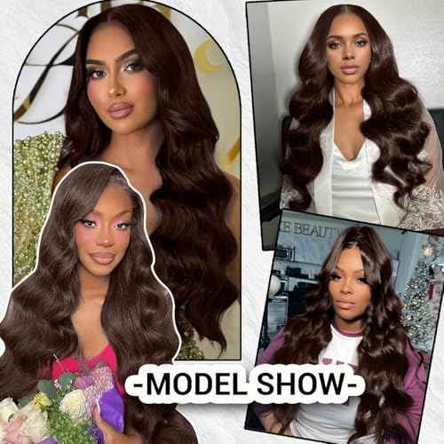 Chocolate Brown Lace Front Wig 220% Density Brown Wig Human Hair 13x6 Hd Lace Front Wigs Human Hair Pre Plucked with Baby Hair 28 Inch Brown Loose Body Wave Human Hair Wig for Women