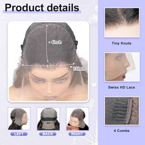 13x4 Body Wave Lace Front Wigs Human Hair Pre Plucked 180 Density HD Transparent Lace Frontal Wigs with Baby Hair Natural Hairline Gluesless Human Hair Wigs for Women Black 26 Inch