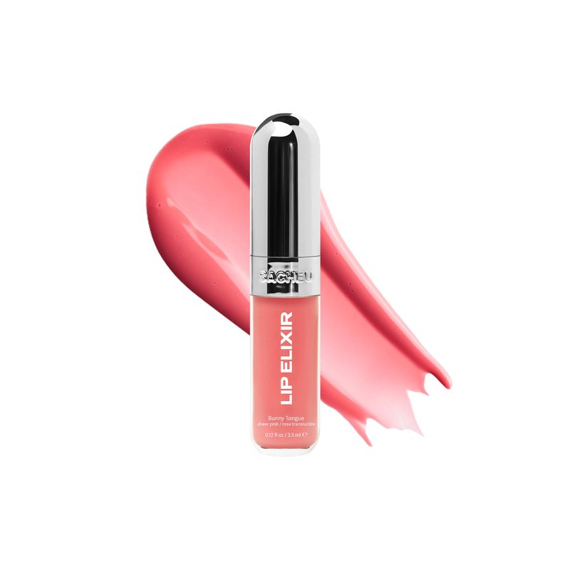 Sacheu Lip Elixir Nourishing and Hydrating Lipgloss — Moisturizing Plumping Lip Gloss Enriched with Collagen, Non-Sticky Lip Color Smooth High-Shine Finish, Vegan & Cruelty-Free, Bunny Tongue (Pink)