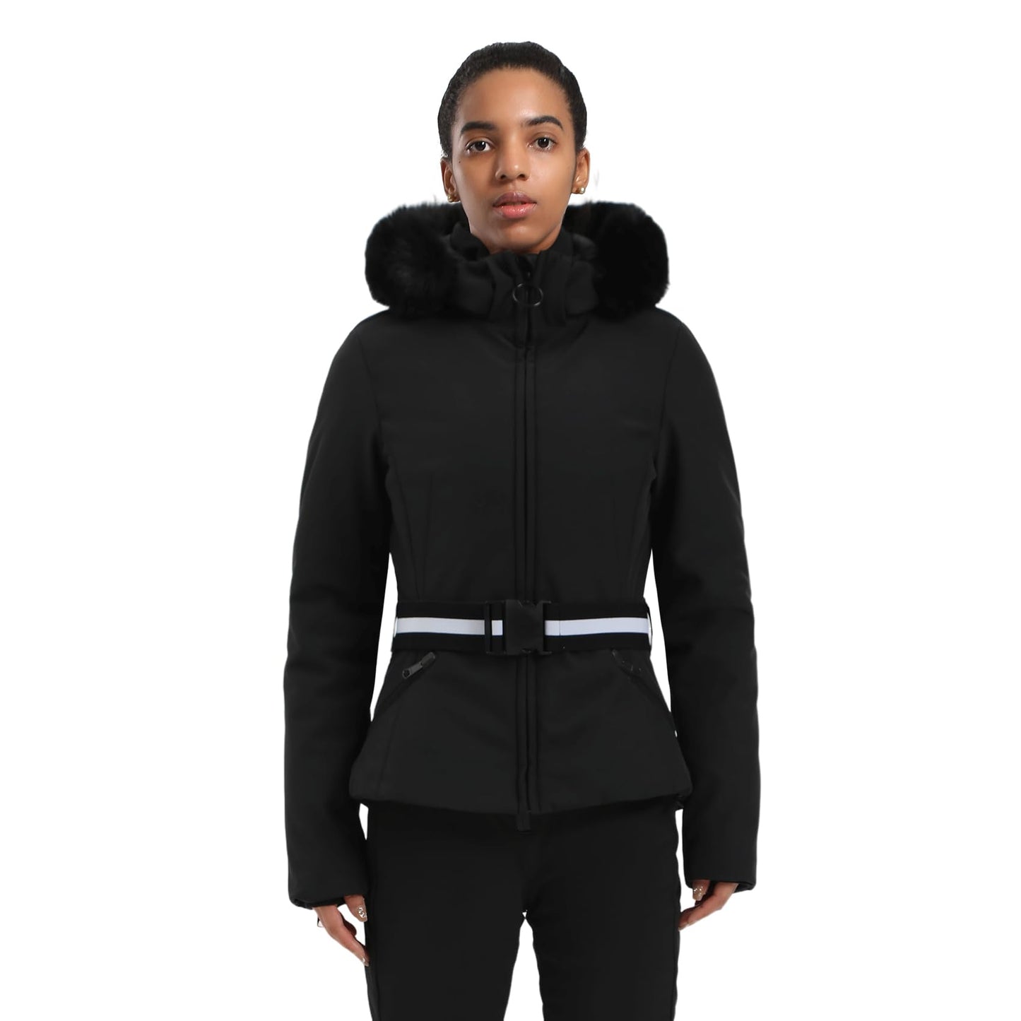 GSOU SNOW Women's Ski Jacket Snowboard Warm Winter Short Slim Snow Coat Jacket Mountain Windproof Waterproof Insulated Hooded