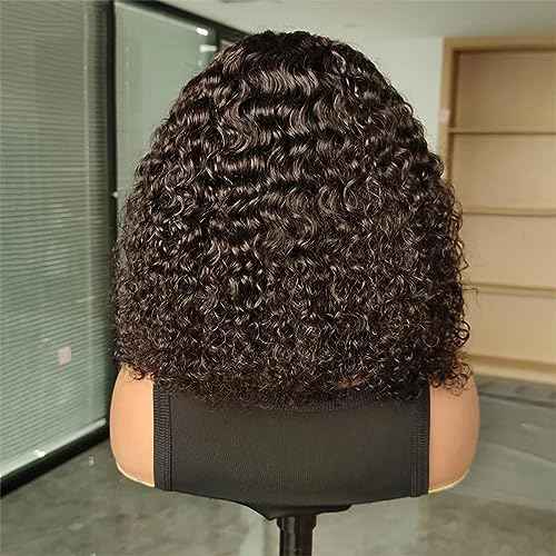ISEE Wear and Go Glueless Wigs Bob Wigs Human Hair Pre Plucked Water Wave Lace Front Wigs Human Hair Upgraded No Glue Transparent Lace Closure Wigs Human Hair for Women Natural Black 10 Inch